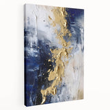 Modern Abstract Glam Wall Art - Gold and Navy Blue Textured Canvas