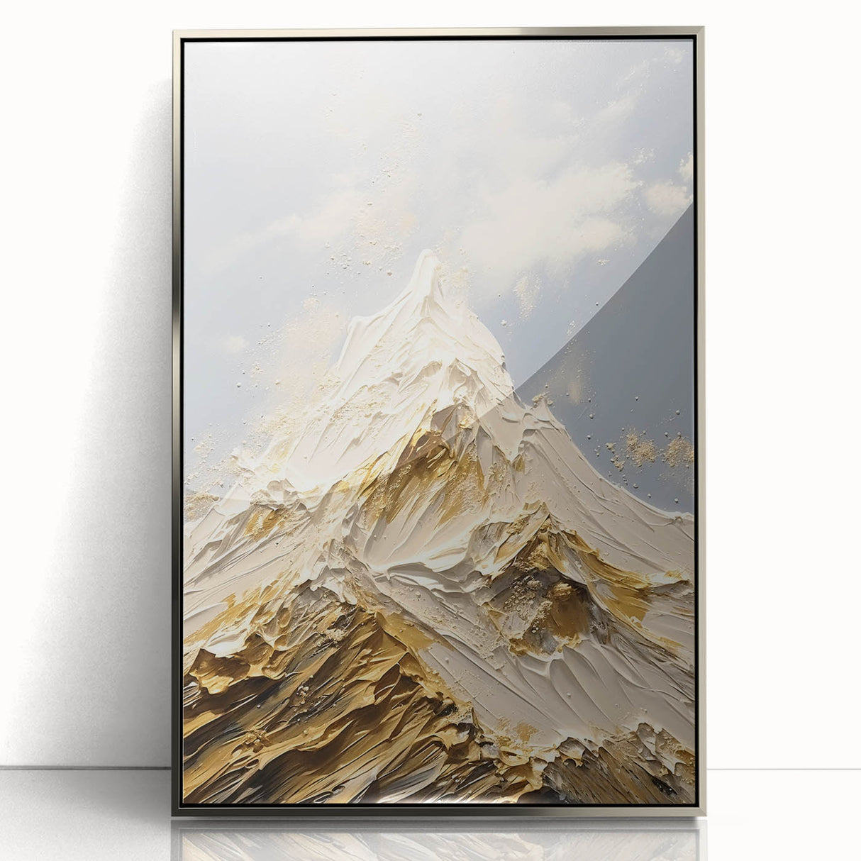 Majestic Gold and White Textured Mountain Canvas Art - Luxe Wall Decor