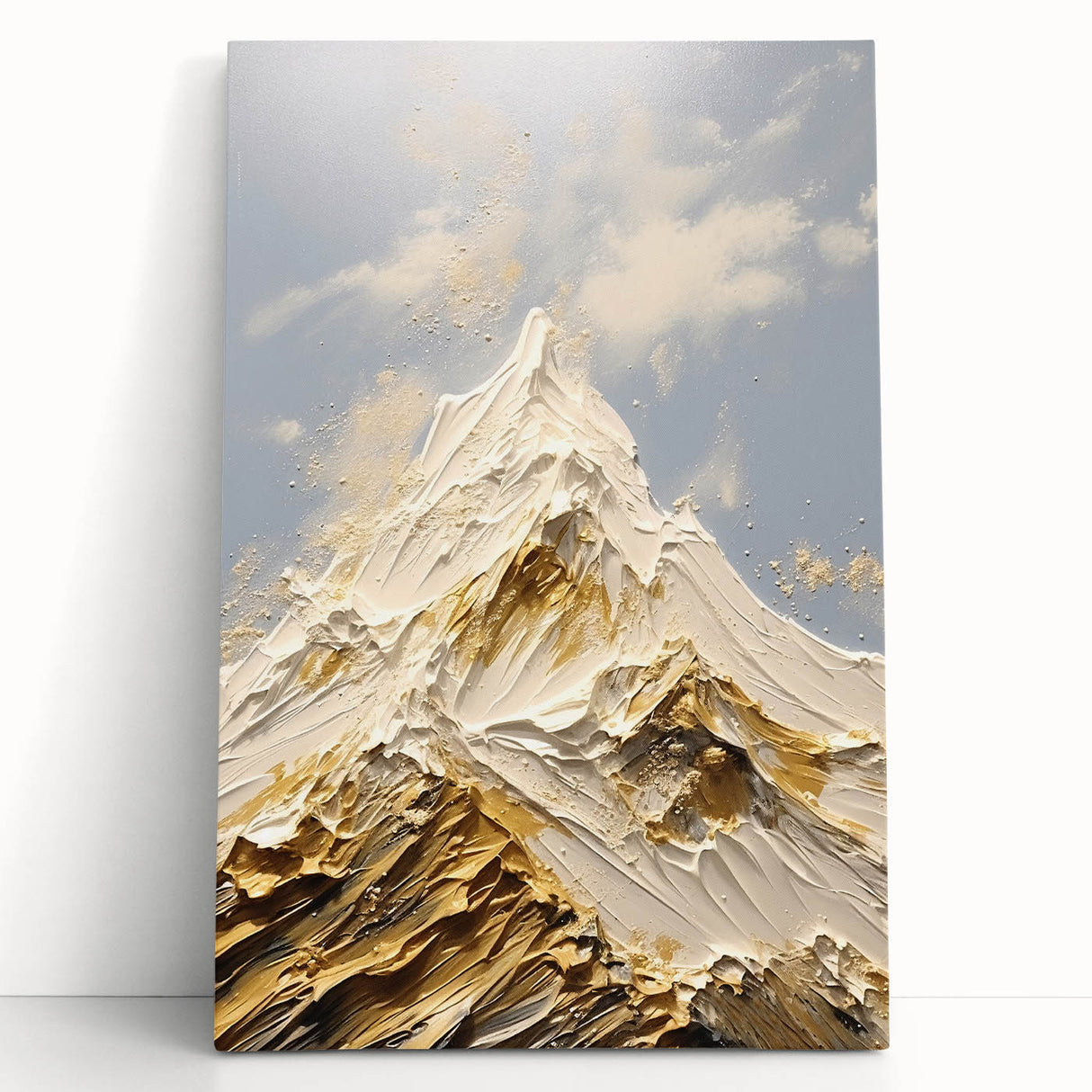 Majestic Gold and White Textured Mountain Canvas Art - Luxe Wall Decor