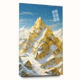 Golden Peak Mountain Canvas Art - Luxurious Wall Décor with Snowy Accents