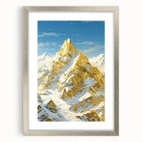 Golden Peak Mountain Canvas Art - Luxurious Wall Décor with Snowy Accents