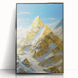 Golden Peak Mountain Canvas Art - Luxurious Wall Décor with Snowy Accents
