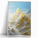 Golden Peak Mountain Canvas Art - Luxurious Wall Décor with Snowy Accents