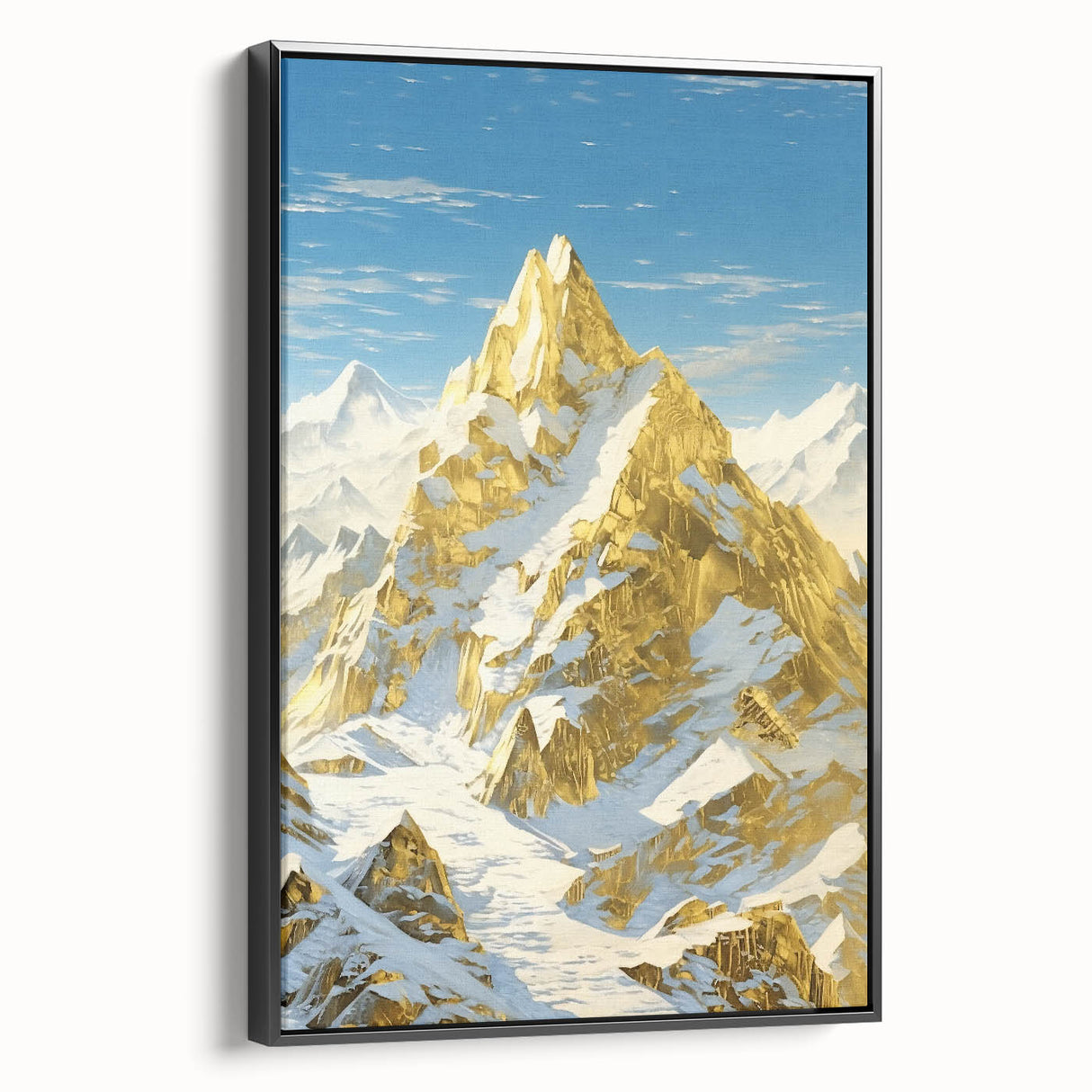 Golden Peak Mountain Canvas Art - Luxurious Wall Décor with Snowy Accents