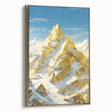 Golden Peak Mountain Canvas Art - Luxurious Wall Décor with Snowy Accents