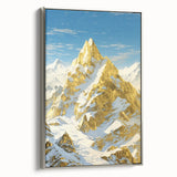 Golden Peak Mountain Canvas Art - Luxurious Wall Décor with Snowy Accents