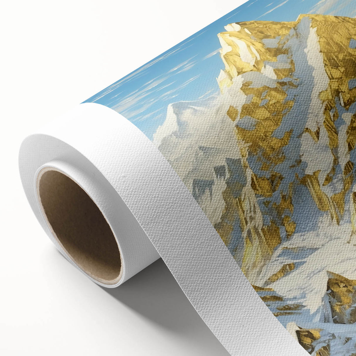 Golden Peak Mountain Canvas Art - Luxurious Wall Décor with Snowy Accents