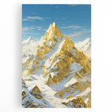 Golden Peak Mountain Canvas Art - Luxurious Wall Décor with Snowy Accents
