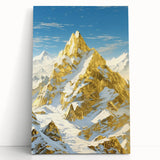 Golden Peak Mountain Canvas Art - Luxurious Wall Décor with Snowy Accents