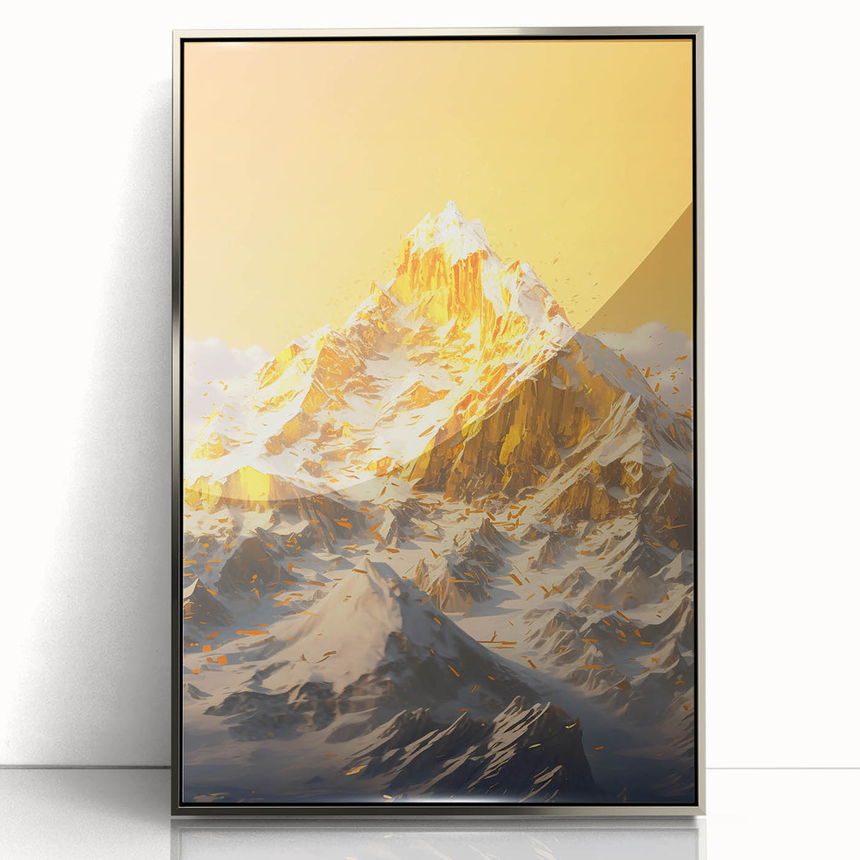Golden Radiance Mountain Canvas Art – Snow-Capped Peak in Glowing Sunset
