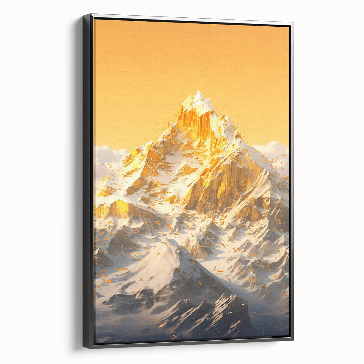 Golden Radiance Mountain Canvas Art – Snow-Capped Peak in Glowing Sunset