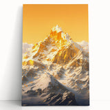 Golden Radiance Mountain Canvas Art – Snow-Capped Peak in Glowing Sunset