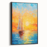 Sunset Sailing Dream – Colorful Ship on the Horizon Canvas Art
