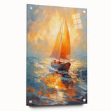 Radiant Sunset Sailing – Golden Horizon Canvas Art with Sailboat