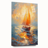 Radiant Sunset Sailing – Golden Horizon Canvas Art with Sailboat