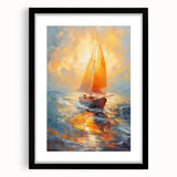 Radiant Sunset Sailing – Golden Horizon Canvas Art with Sailboat
