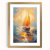 Radiant Sunset Sailing – Golden Horizon Canvas Art with Sailboat