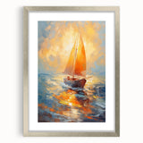 Radiant Sunset Sailing – Golden Horizon Canvas Art with Sailboat