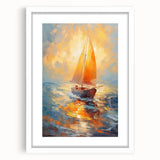 Radiant Sunset Sailing – Golden Horizon Canvas Art with Sailboat