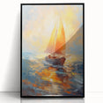 Radiant Sunset Sailing – Golden Horizon Canvas Art with Sailboat