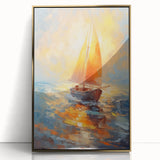 Radiant Sunset Sailing – Golden Horizon Canvas Art with Sailboat