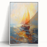 Radiant Sunset Sailing – Golden Horizon Canvas Art with Sailboat