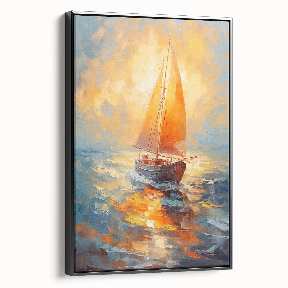 Radiant Sunset Sailing – Golden Horizon Canvas Art with Sailboat