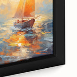 Radiant Sunset Sailing – Golden Horizon Canvas Art with Sailboat