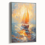 Radiant Sunset Sailing – Golden Horizon Canvas Art with Sailboat