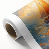 Radiant Sunset Sailing – Golden Horizon Canvas Art with Sailboat