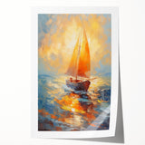 Radiant Sunset Sailing – Golden Horizon Canvas Art with Sailboat