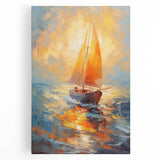 Radiant Sunset Sailing – Golden Horizon Canvas Art with Sailboat
