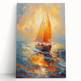 Radiant Sunset Sailing – Golden Horizon Canvas Art with Sailboat
