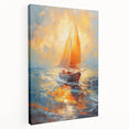 Radiant Sunset Sailing – Golden Horizon Canvas Art with Sailboat