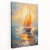 Radiant Sunset Sailing – Golden Horizon Canvas Art with Sailboat
