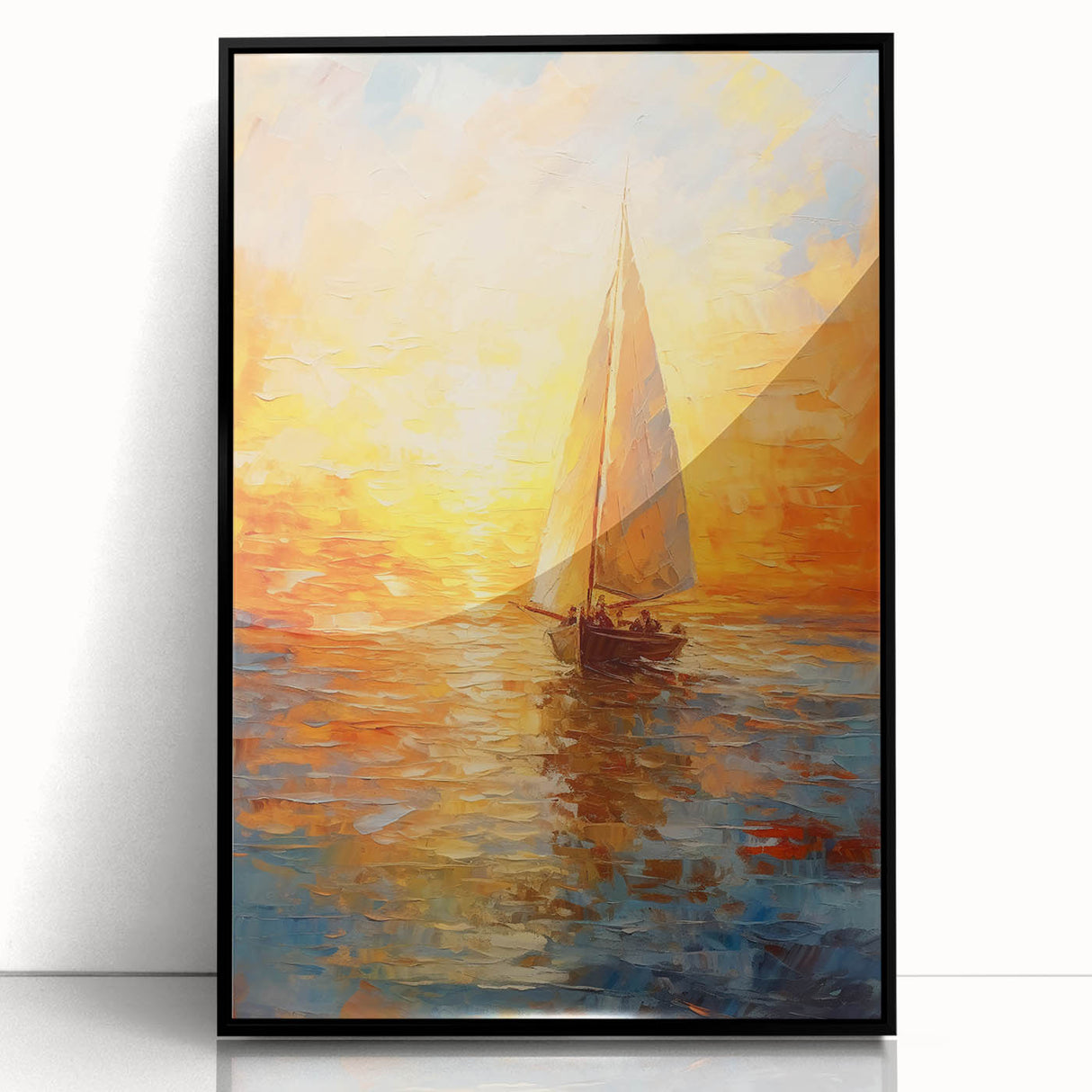 Golden Skies Sailboat – Sunset Reflection Canvas Art for Serene Spaces