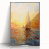 Golden Skies Sailboat – Sunset Reflection Canvas Art for Serene Spaces