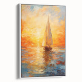 Golden Skies Sailboat – Sunset Reflection Canvas Art for Serene Spaces