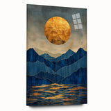 Golden Horizon – Abstract Mountain and Sun Art with Luxe Gold Leaf