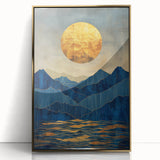 Golden Horizon – Abstract Mountain and Sun Art with Luxe Gold Leaf