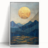 Golden Horizon – Abstract Mountain and Sun Art with Luxe Gold Leaf
