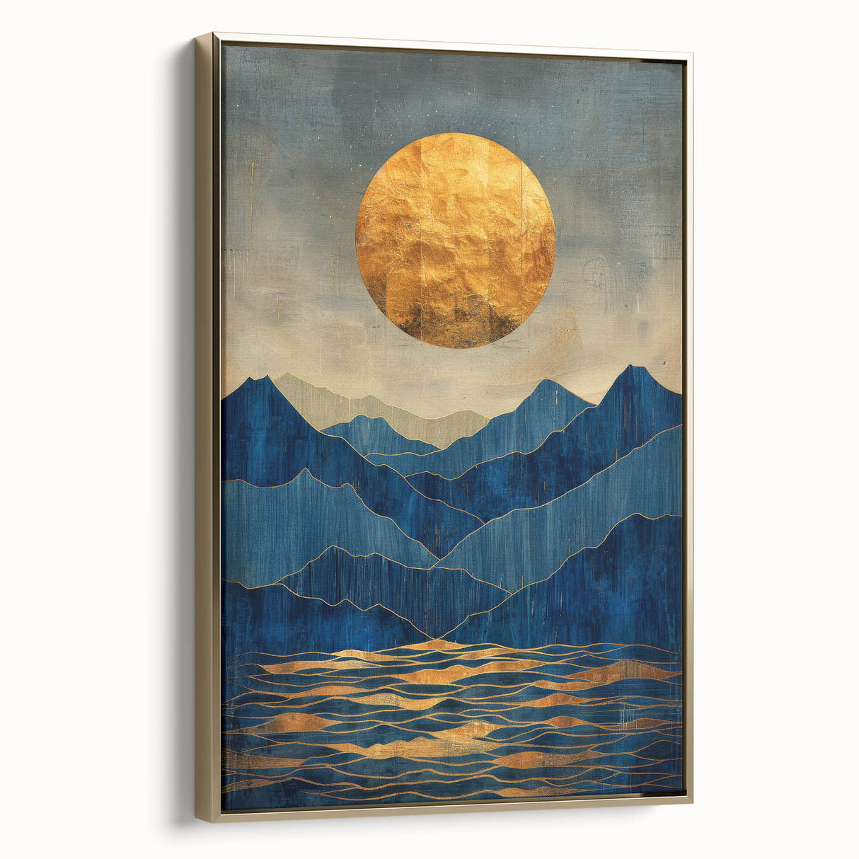 Golden Horizon – Abstract Mountain and Sun Art with Luxe Gold Leaf