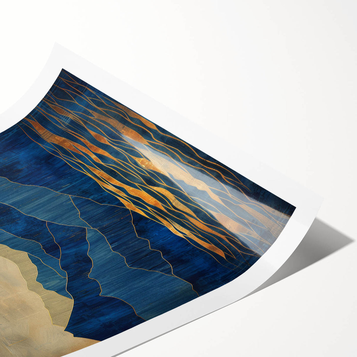 Golden Horizon – Abstract Mountain and Sun Art with Luxe Gold Leaf
