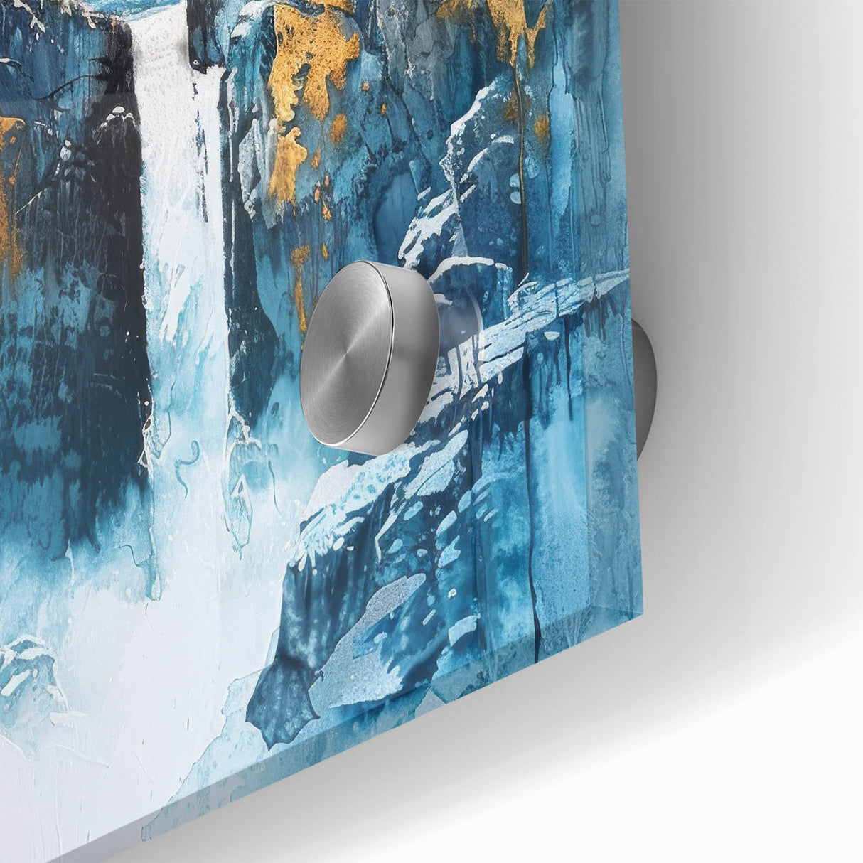 Icy Peaks – Majestic Mountain Waterfall Art with Luxe Gold Details
