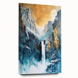 Icy Peaks – Majestic Mountain Waterfall Art with Luxe Gold Details