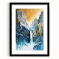 Icy Peaks – Majestic Mountain Waterfall Art with Luxe Gold Details