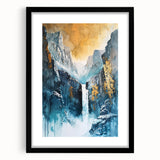 Icy Peaks – Majestic Mountain Waterfall Art with Luxe Gold Details