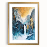 Icy Peaks – Majestic Mountain Waterfall Art with Luxe Gold Details