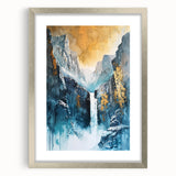 Icy Peaks – Majestic Mountain Waterfall Art with Luxe Gold Details