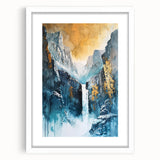 Icy Peaks – Majestic Mountain Waterfall Art with Luxe Gold Details